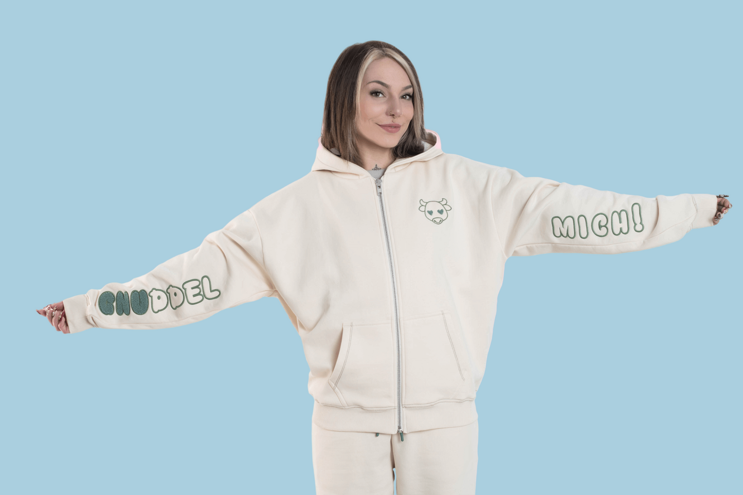 Zip-Hoodie - "Gnuddel mich" Beige